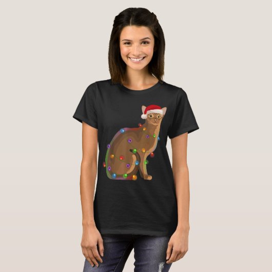 Abyssinische Kat Kerstverlichting Kerstmis Kat Lie T-shirt (Voorkant volledig)