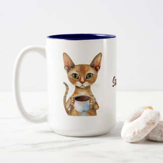 Abyssinische kat koffie gepersonaliseerd tweekleurige koffiemok