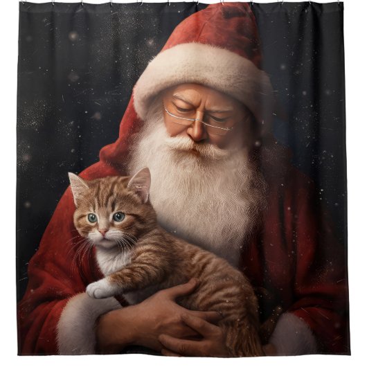 Abyssinische Kat met Sinterklaas Feestelijke Kerst Douchegordijn (Voorkant)