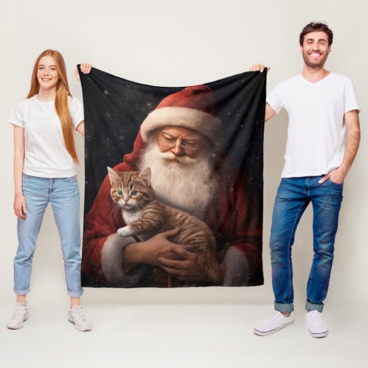 Abyssinische Kat met Sinterklaas Feestelijke Kerst Fleece Deken (In situ)