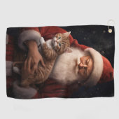 Abyssinische Kat met Sinterklaas Feestelijke Kerst Golfhanddoek (Horizontaal)