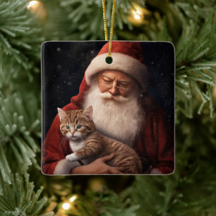 Abyssinische Kat met Sinterklaas Feestelijke Kerst Keramisch Ornament