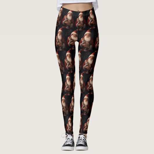 Abyssinische Kat met Sinterklaas Feestelijke Kerst Leggings (Voorkant)