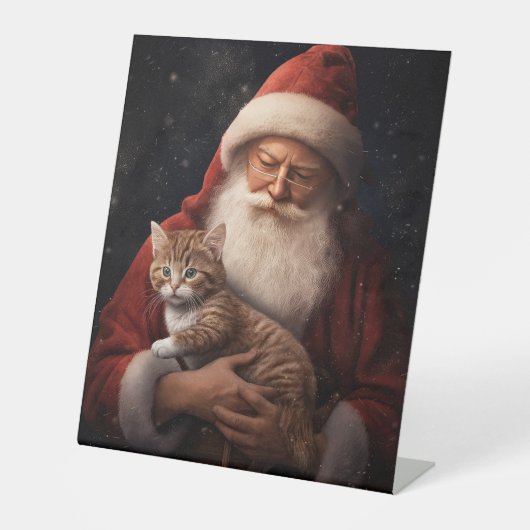 Abyssinische Kat met Sinterklaas Feestelijke Kerst Reclamebord Met Voetstuk (Voorkant)