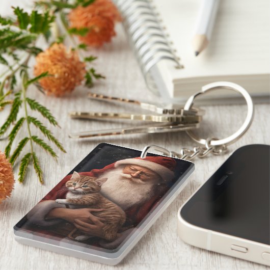 Abyssinische Kat met Sinterklaas Feestelijke Kerst Sleutelhanger (Voorkant Rechts)