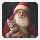 Abyssinische Kat met Sinterklaas Feestelijke Kerst Vierkante Sticker (Voorkant)