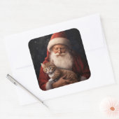 Abyssinische Kat met Sinterklaas Feestelijke Kerst Vierkante Sticker (Envelop)