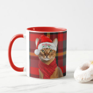 Abyssinische kattenliefhebber rood geruit kerstfee mok