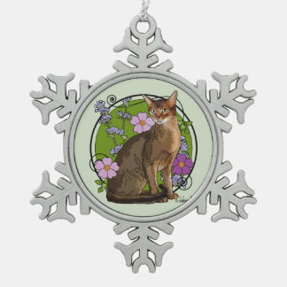 Abyssische kat met doorsnee Rozen Tin Sneeuwvlok Ornament
