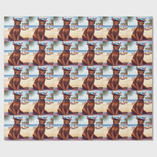 Abyssische kat op strand, zomercadeau voor kattenl cadeaupapier (Vlak)