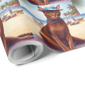 Abyssische kat op strand, zomercadeau voor kattenl cadeaupapier (Rol Hoek)