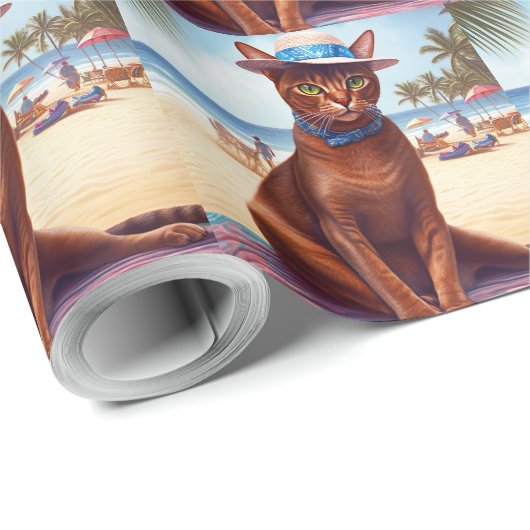 Abyssische kat op strand, zomercadeau voor kattenl cadeaupapier (Rol Hoek)