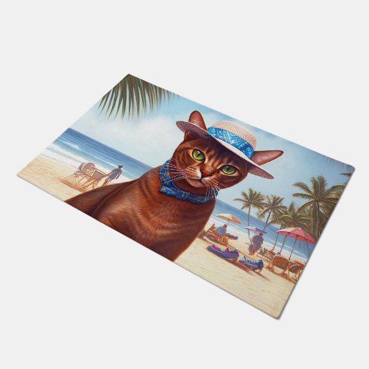 Abyssische kat op strand, zomercadeau voor kattenl deurmat (Schuin)