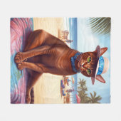 Abyssische kat op strand, zomercadeau voor kattenl fleece deken (Voorkant (Horizontaal))