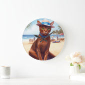 Abyssische kat op strand, zomercadeau voor kattenl grote klok (Huis)