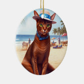 Abyssische kat op strand, zomercadeau voor kattenl keramisch ornament (Rechts)
