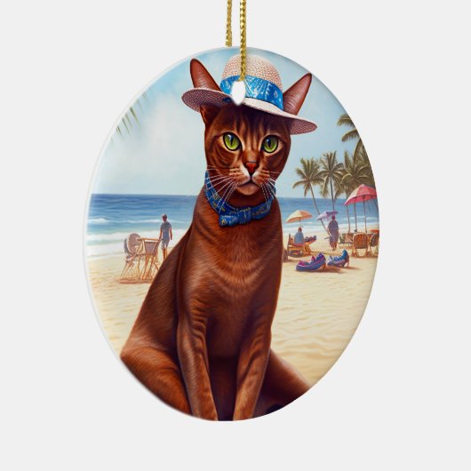 Abyssische kat op strand, zomercadeau voor kattenl keramisch ornament (Rechts)