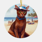 Abyssische kat op strand, zomercadeau voor kattenl keramisch ornament (Voorkant)