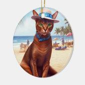 Abyssische kat op strand, zomercadeau voor kattenl keramisch ornament (Links)