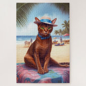 Abyssische kat op strand, zomercadeau voor kattenl legpuzzel (Verticaal)
