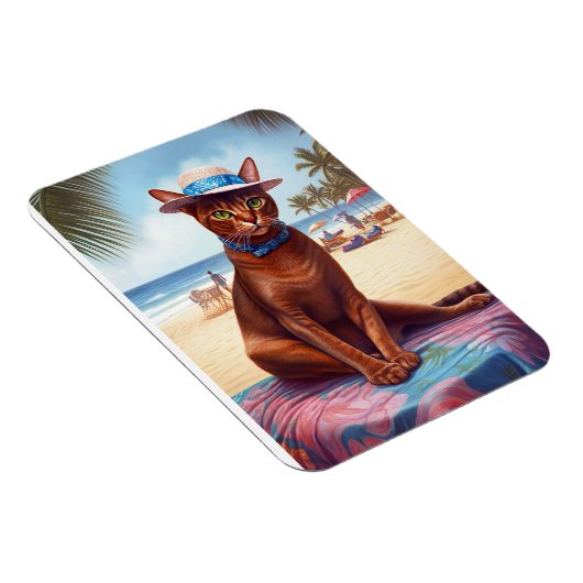 Abyssische kat op strand, zomercadeau voor kattenl magneet (Rechterzijde)
