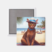 Abyssische kat op strand, zomercadeau voor kattenl magneet (Voorkant / Achterkant)