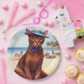 Abyssische kat op strand, zomercadeau voor kattenl papieren bordje (Feest)