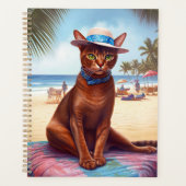 Abyssische kat op strand, zomercadeau voor kattenl planner (Voorkant)