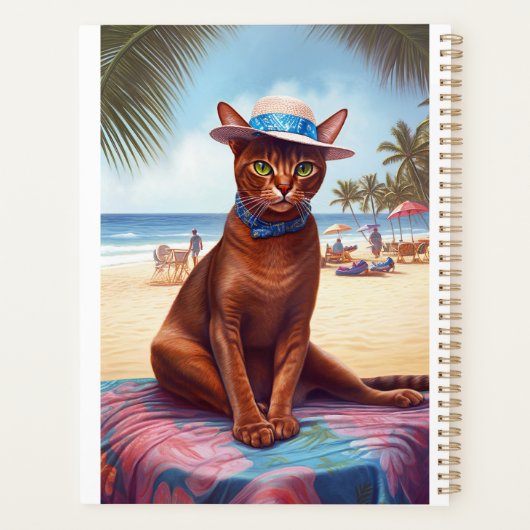 Abyssische kat op strand, zomercadeau voor kattenl planner (Achterkant)