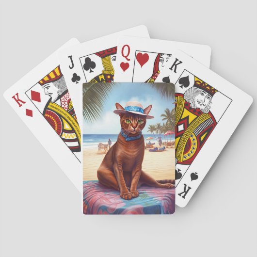 Abyssische kat op strand, zomercadeau voor kattenl pokerkaarten (Achterkant)