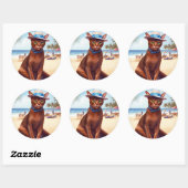 Abyssische kat op strand, zomercadeau voor kattenl ronde sticker (Vel)