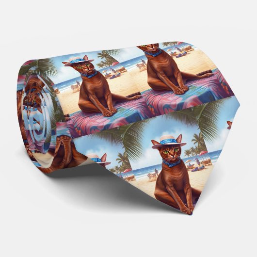 Abyssische kat op strand, zomercadeau voor kattenl stropdas (Opgerold)