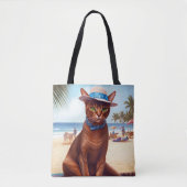 Abyssische kat op strand, zomercadeau voor kattenl tote bag (Voorkant)