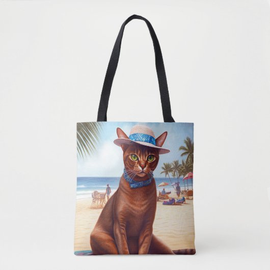 Abyssische kat op strand, zomercadeau voor kattenl tote bag (Voorkant)