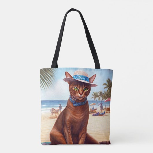 Abyssische kat op strand, zomercadeau voor kattenl tote bag (Achterkant)