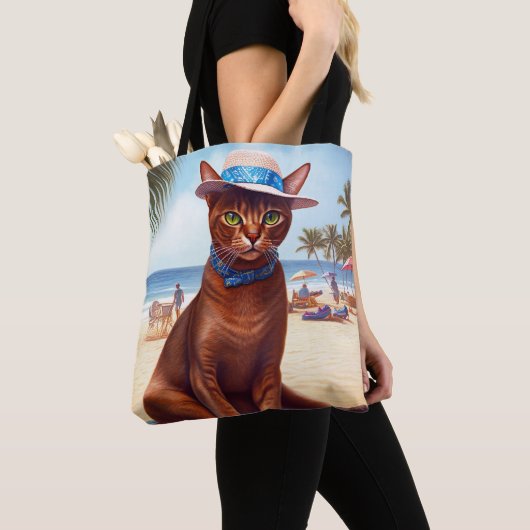Abyssische kat op strand, zomercadeau voor kattenl tote bag (Dichtbij)