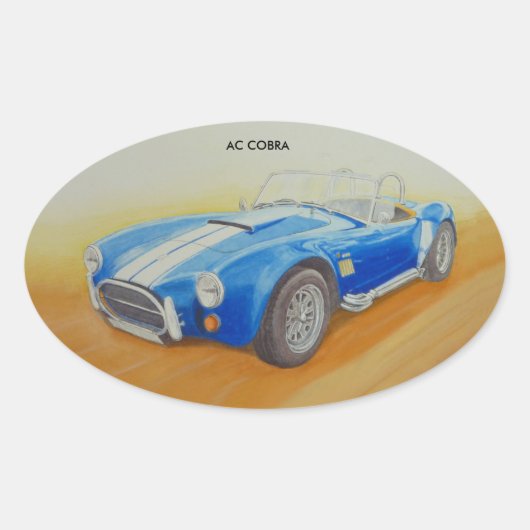 AC BLAUW KLASSIEKE SPORTWAGEN OVALE STICKER (Voorkant)