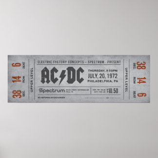 AC/DC-concertkaart – vintage rock-muurkunstprint Poster