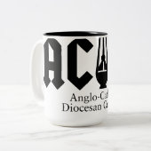 AC/DC met cafeïne Tweekleurige Koffiemok (Voorkant links)
