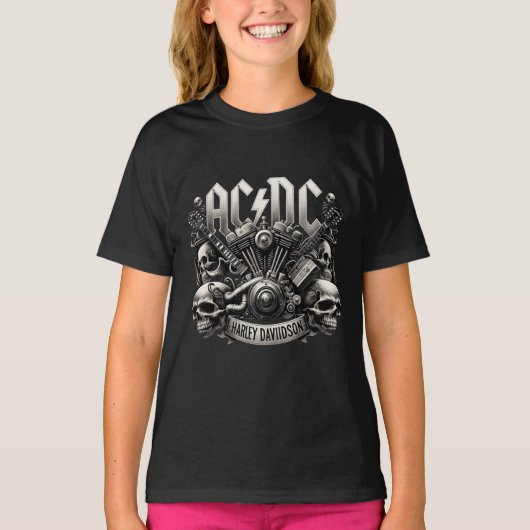 AC/DC x Harley Davidson Skull Engine Artwork T-shirt (Voorkant)
