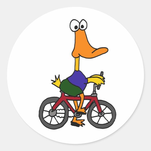 AC- Duck Riding Bicycle Cartoon Ronde Sticker (Voorkant)