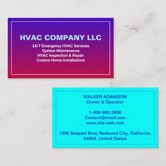 (AC Heat, HV Cool) Moderne Aangepaste Professionel Visitekaartje (Voorkant / Achterkant)