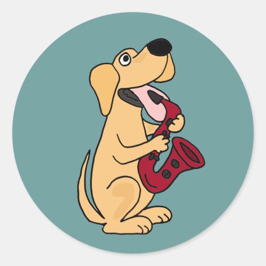 AC- Puppy Dog Spelen Saxofoon Cartoon Ronde Sticker (Voorkant)