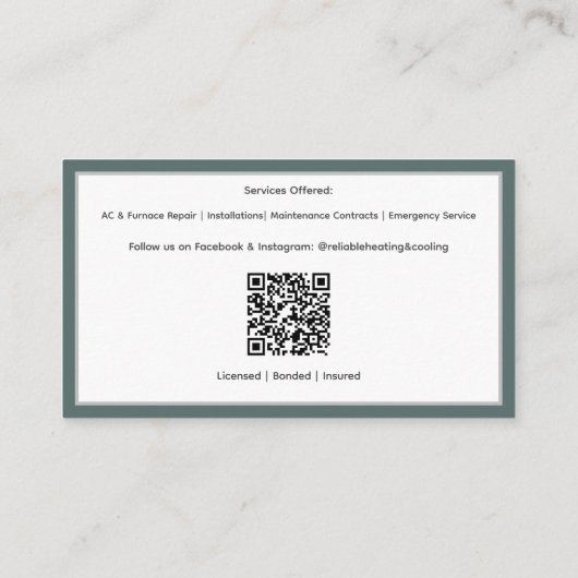 AC unit verwarming koeling HVAC Visitekaartje (Achterkant)