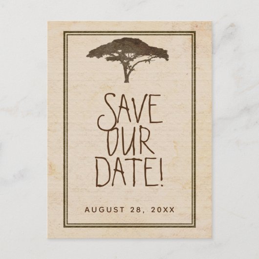 Acacia Boom Afrikaanse Safari Oude Save The Date Aankondigingskaart (Voorkant)
