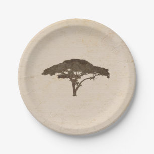 Acacia Boom Afrikaanse Safari Vintage Bruiloft Papieren Bordje