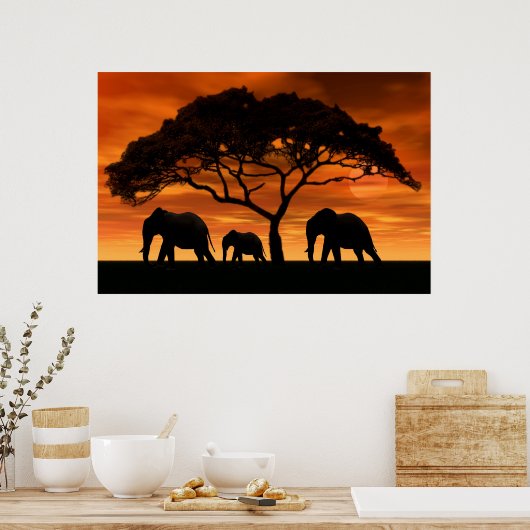 Acacia Elephant Sunset Poster (Keuken)