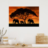 Acacia Elephant Sunset Poster (Keuken)