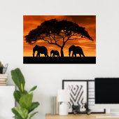 Acacia Elephant Sunset Poster (Thuiskantoor)