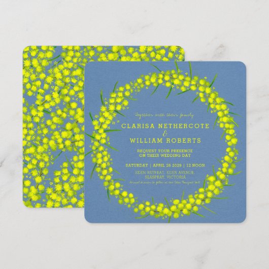 Acacia geel wattle bloemenkunst bruiloft uitnodigi kaart (Voorkant / Achterkant)